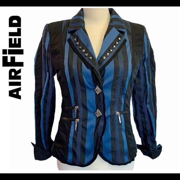 AIRFIELD black blue striped blazer jacket Sz 6 - Picture 1 of 8